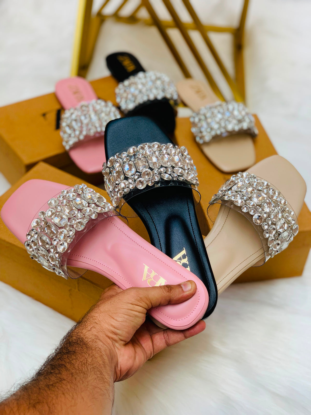 Rhinestone Embellished Flat Slipper