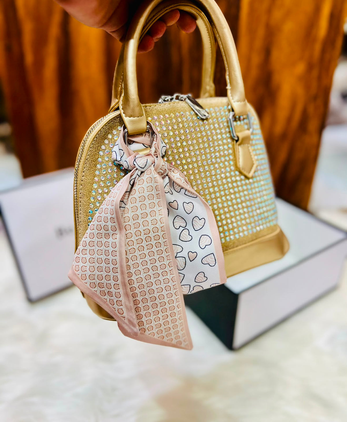 Luxury Shimmer Stone Crossbody Bag
