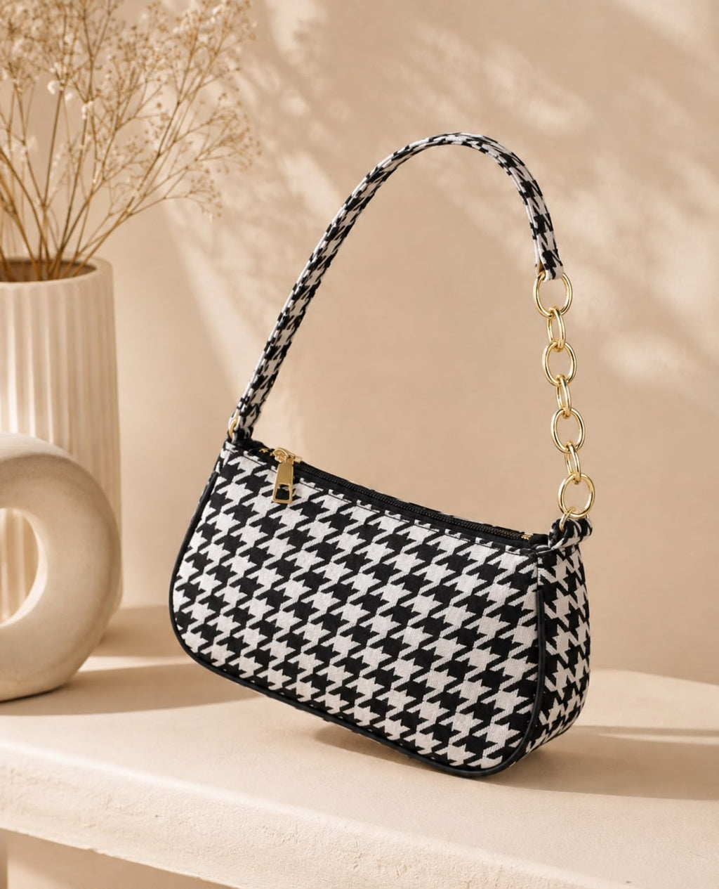 Houndstooth Chain Shoulder Bag
